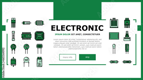electronic component circuit chip landing web page vector. technology computer, hardware microchip, processor electrical, engineering tech, cpu electronic component circuit chip Illustration