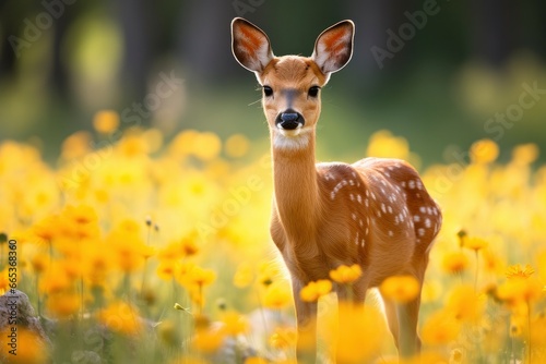 Female roe deer with beautiful flower. © MdHafizur