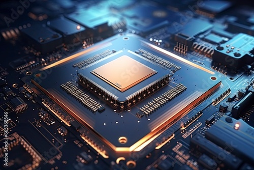 Futuristic central processor unit. Powerful Quantum CPU motherboard. © MdHafizur