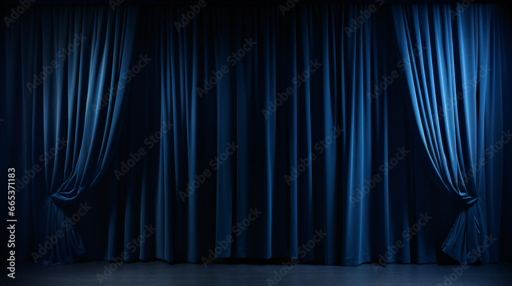 Dark blue curtain as background - obrazy, fototapety, plakaty 