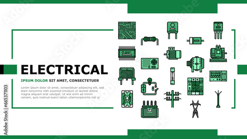 electrical engineer industry work landing web page vector. technician technology, equipment engineering, industrial maintenance, service worker electrical engineer industry work Illustration
