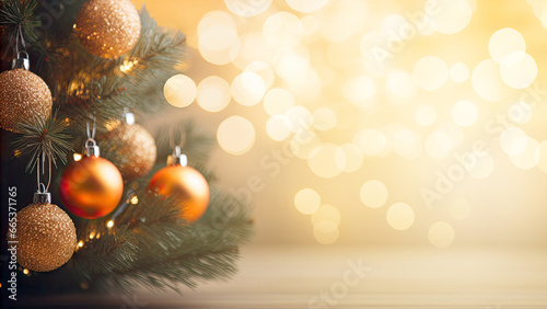 Christmas background with christmas baubles, gifts decoration - Xmas theme