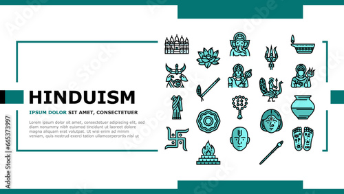 hinduism india hindu god religion landing web page vector. indian lord statue, om ganesha, vishnu ganesh, krishna idol, religious hinduism india hindu god religion Illustration
