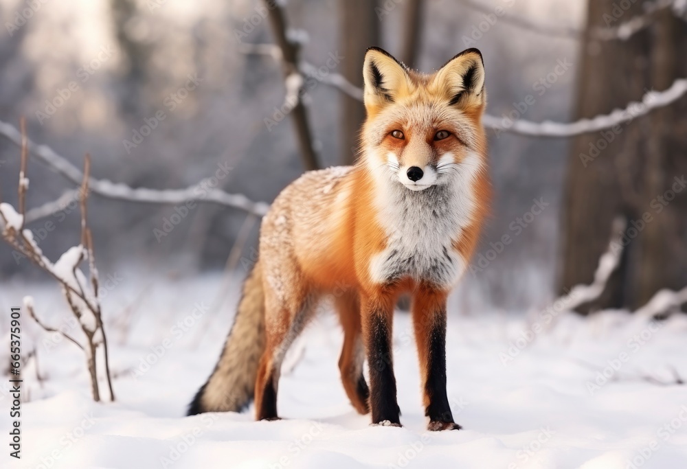 Red fox standing on snow. Red fox standing on snow.