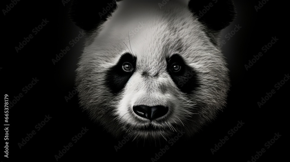 Panda portrait with black background. - obrazy, fototapety, plakaty 