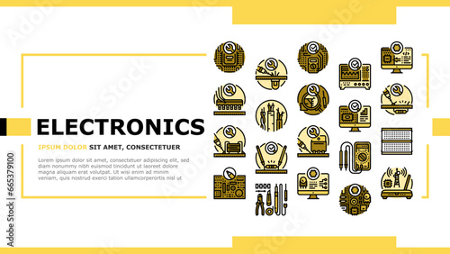 electronics technician technology landing web page vector. engineer repair, circuit service, board hardware, worker maintenance, computer electronics technician technology Illustration