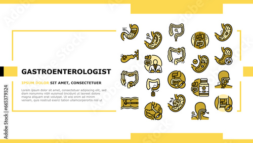 gastroenterologist doctor stomach landing web page vector. health gastroenterology, intestine research, medical bowel, disease microbiota gastroenterologist doctor stomach Illustration
