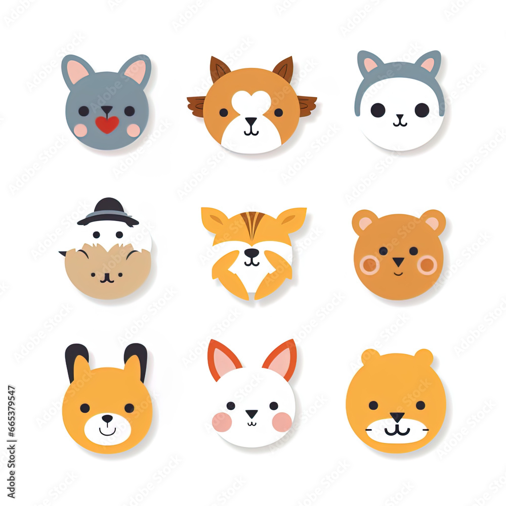 set pet stickers of cartoon animals, generative ai