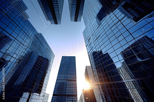 Reflective skyscrapers  business office buildings.