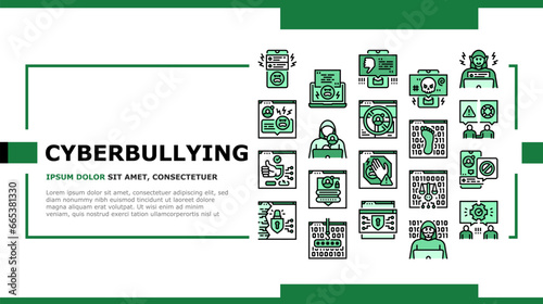 cyberbullying cyber online landing web page vector. bully abuse, internet harassment, victim computer, girl sad, cyberbully, teen boy cyberbullying cyber online Illustration