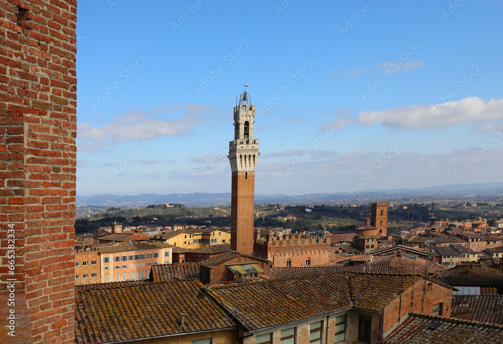 Tower of SIENA in ITALY Called TORRE DEL MANGIA from place called Facciatone