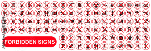 Prohibitory signs. Different types of prohibiting signs. Prohibition of using public property.