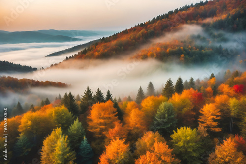 Aerial photography of autumn forests
