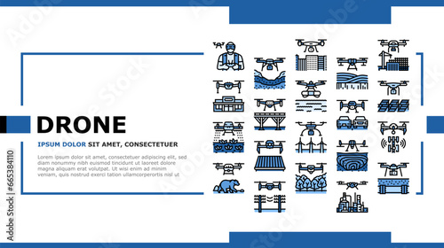 drone commercial use landing web page vector. industry survey, operator weather safety, surveyor land, city agriculture, digital drone commercial use Illustration
