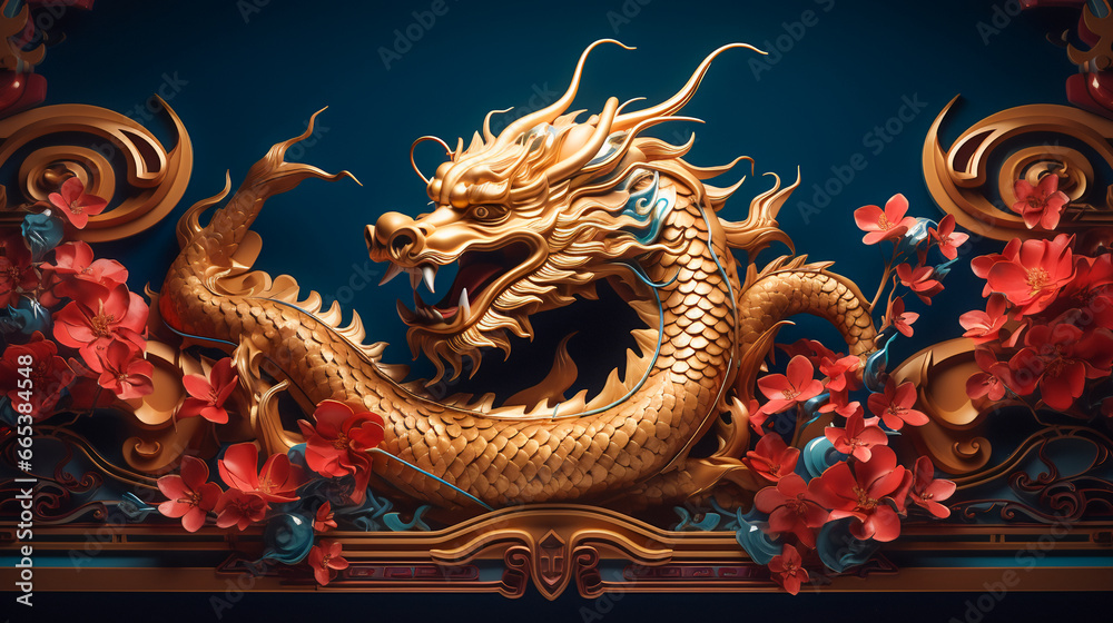 Obraz premium Golden Dragon Zodiac Symbol