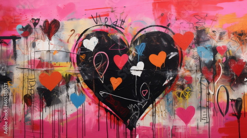 Bold Pink Heart Graffiti Painting with Melancholic Symbolism
