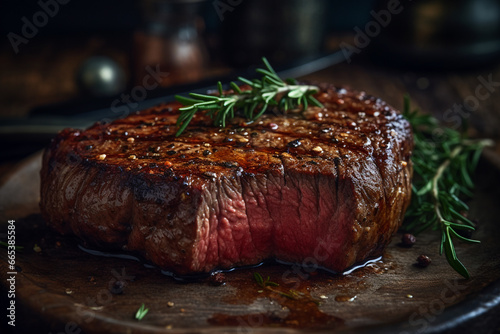 Juicy grilled steak. Barbecue. AI generated
