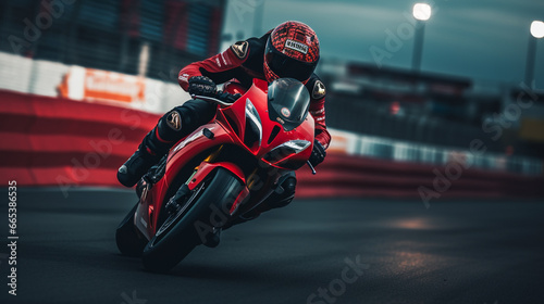 Motorcycle Racer Takes the Sharp Turn