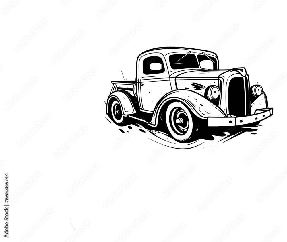 Obraz premium American Classic Truck Muscle Cars Black and White hot rod cartoon. 