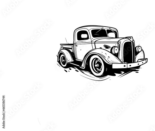 American Classic Truck Muscle Cars  Black and White hot rod cartoon. 
