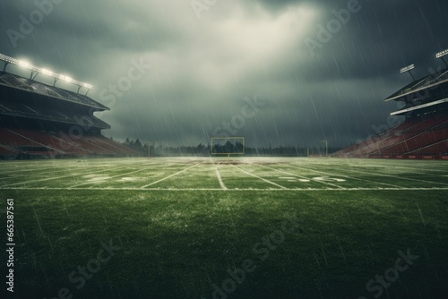 Football field in rainy weather 