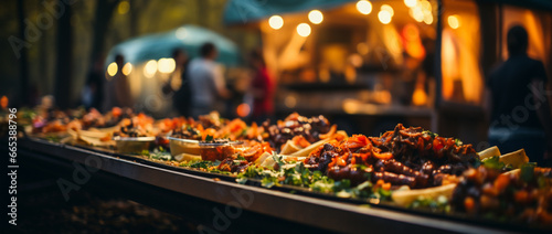 Streetfood-Verlockungen: Fokussierter Foodtruck auf Festival photo