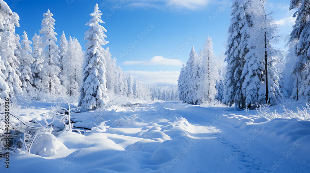 Winter landscape.  Trees in the snow