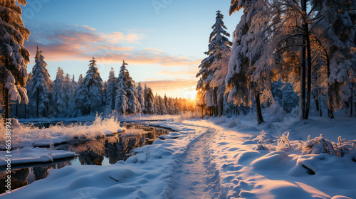 Winter landscape.  Trees in the snow © EwaStudio