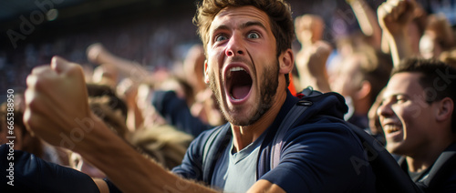 Fußballfan jubelt in die Kamera
