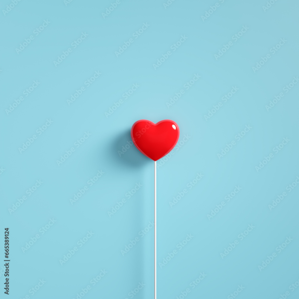 Love and affection. Red heart on blue background. Relationship and romance.