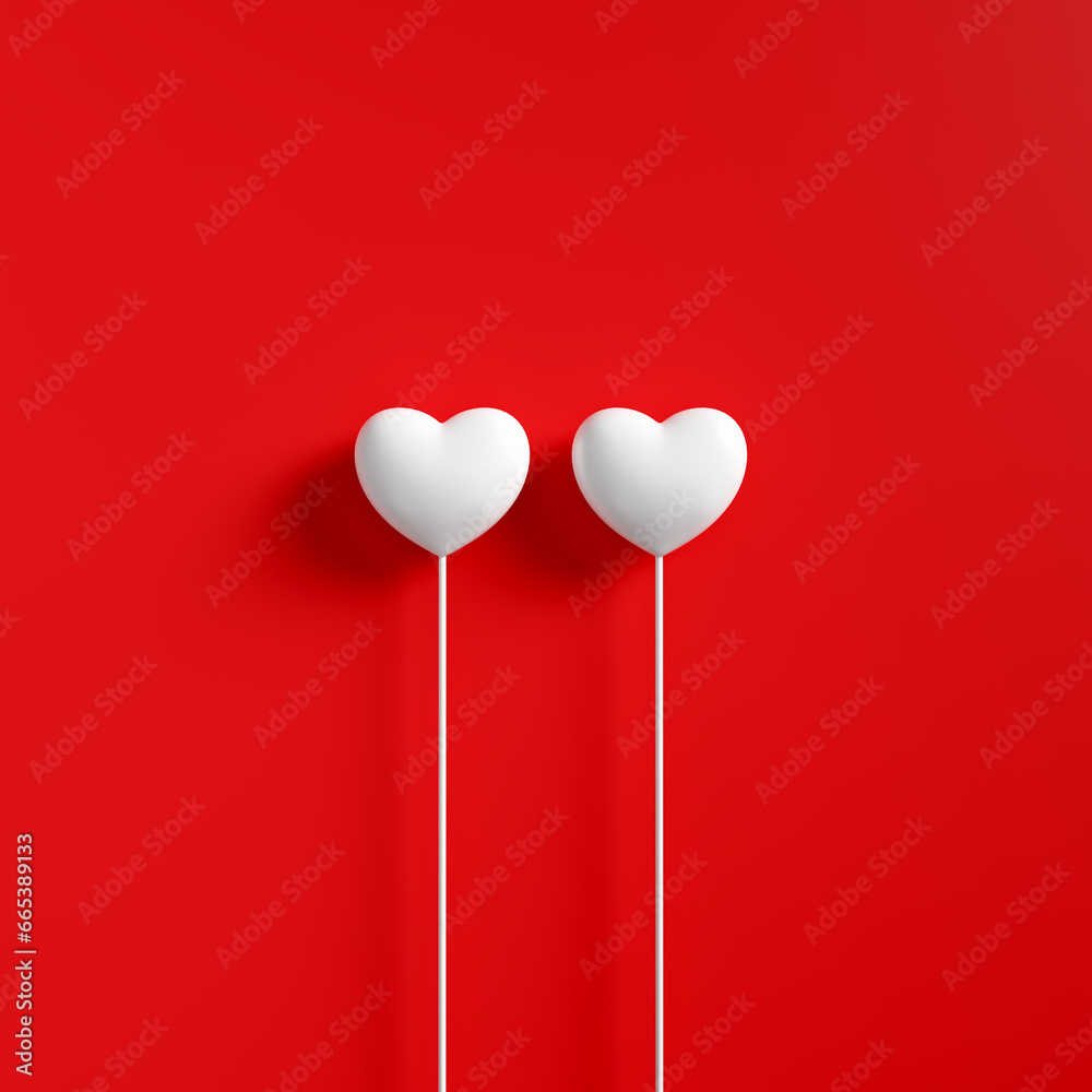 Valentine's Day love concept. Two white hearts on red background. To find the true love or soulmate. Relationship and romance.