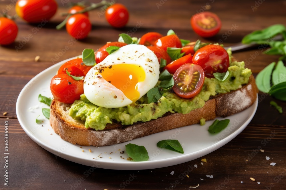 Avocado toast with eggs and roasted tomatoes. Avocado toast with eggs and roasted tomatoes.