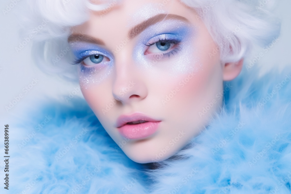 Winter Makeup Of A Beautiful Woman.  Christmas make-up.  AI Generated