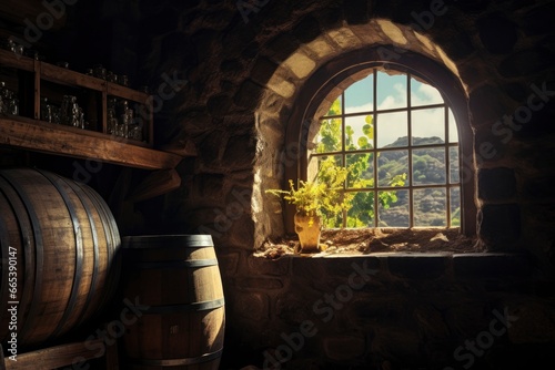 Barrel in an ancient castle beside the window. © MdHafizur
