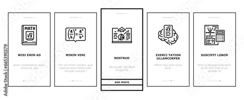 math education school science onboarding mobile vector. mathematics algebra, geometry formula, knowledge graphic, mathematical equation math education school science Illustrations