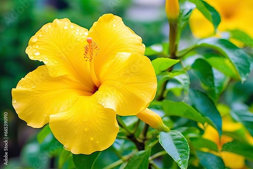 Close up beautiful yellow hibiscus flower. © MdHafizur