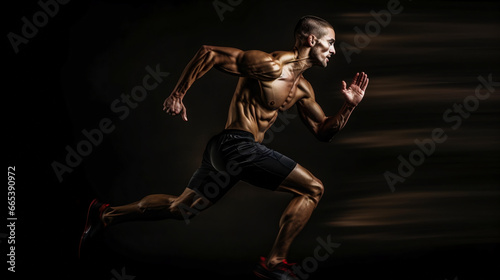 A dynamic runner. portrait of active young muscular running man. strong athletic man. AI Generated