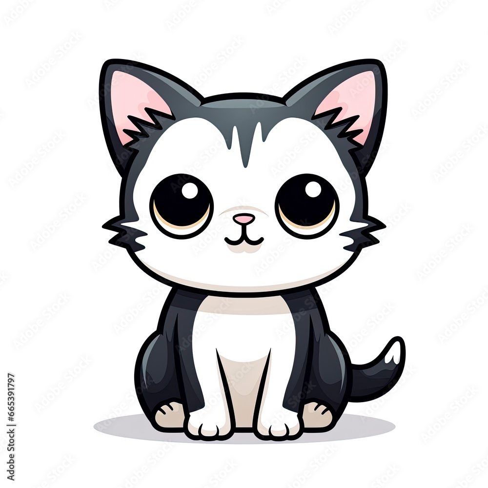 Cute Kawaii cat clipart icon white background. Cute Kawaii cat clipart icon white background.