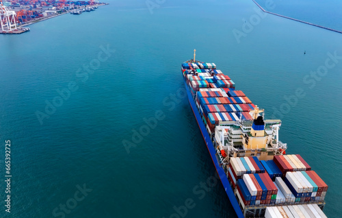 Ship of Business Logistics Cargo concept and the map global partner connection of Container Cargo freight ship for Import Export