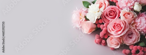 Fresh bunch of pink peonies and roses with copy space. © MdHafizur