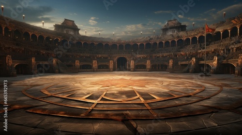 Foto A lifelike battleground designed for epic warrior battles, intended to serve as a dynamic backdrop for gaming experiences