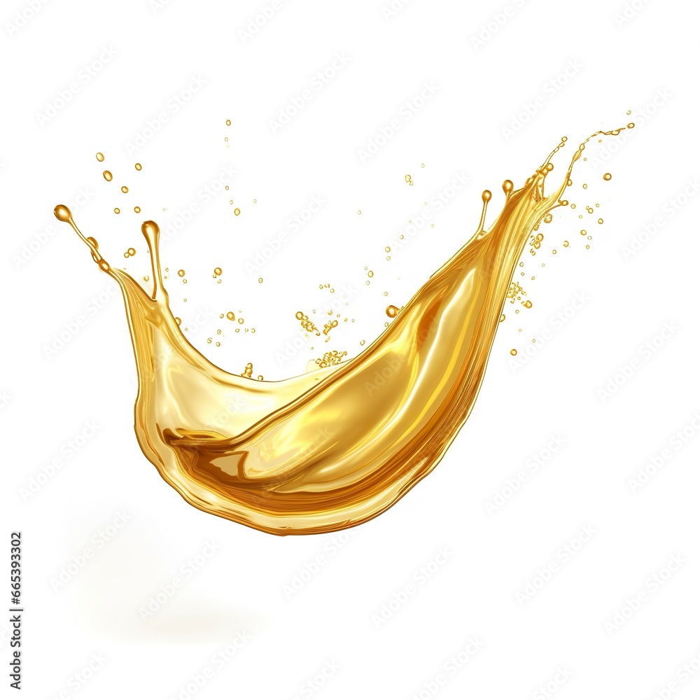 Fototapeta premium Golden Oil or Cosmetic essence splash isolated on white background, 3d illustration.