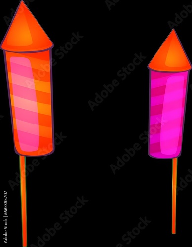 Doodle Style Two Firecracker Element in Pink and Orange Color.