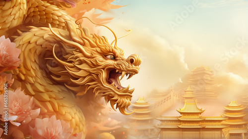 golden dragon images It has a pastel gold background. For various designs or festivals such as New Year, carnival, abstract.