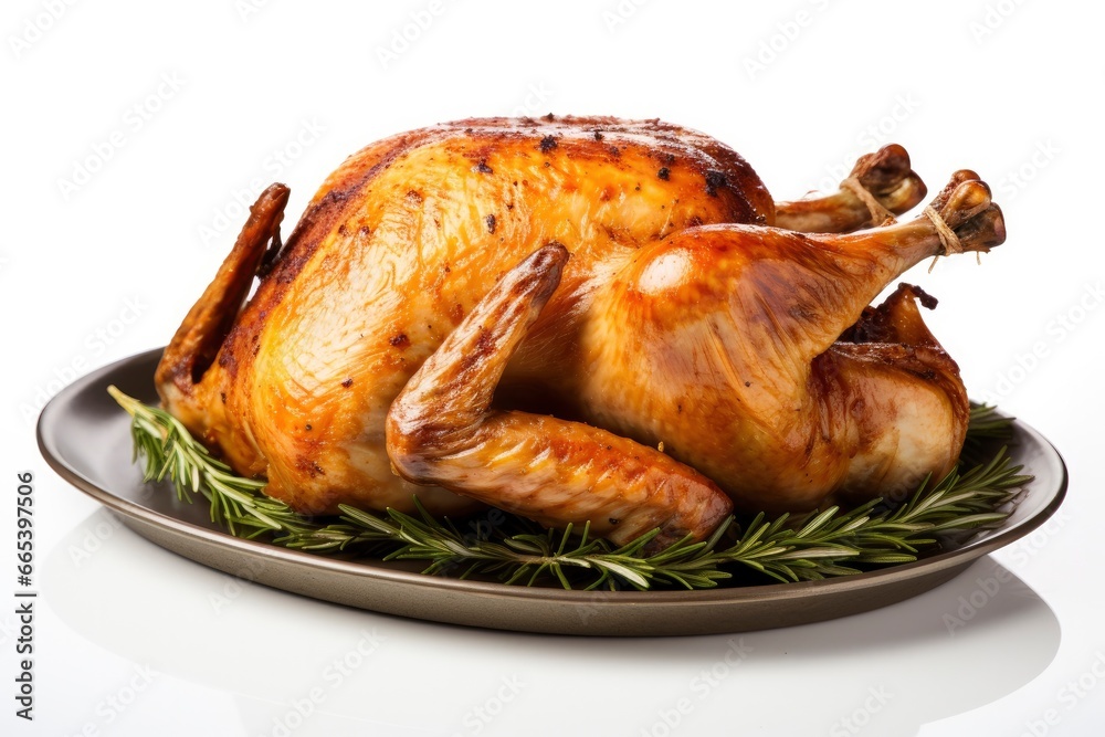 Roasted chicken on isolated white background. Roasted chicken on isolated white background.