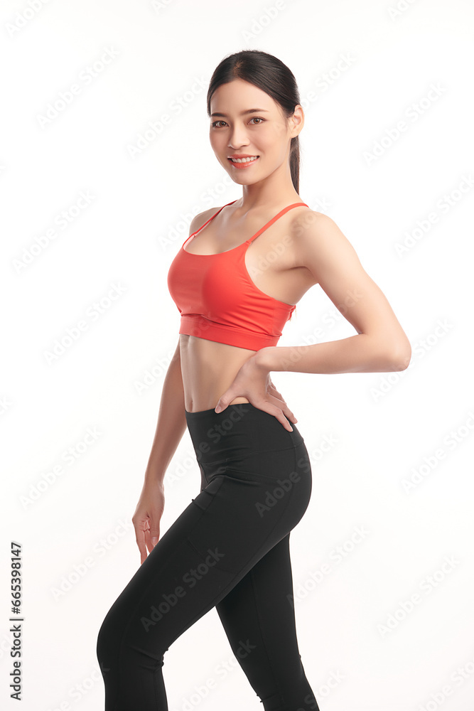 Beautiful young asian sport woman with sportswear ready for exercise on white background, Advertising sportswear and yoga wear, Healthy lifestyle, sport. Beautiful young asian sport woman with sportswear ready for exercise on white background, Advertising sportswear and yoga wear, Healthy lifestyle, sport.