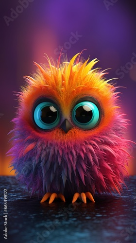 funny tiny cute bird with neon colors