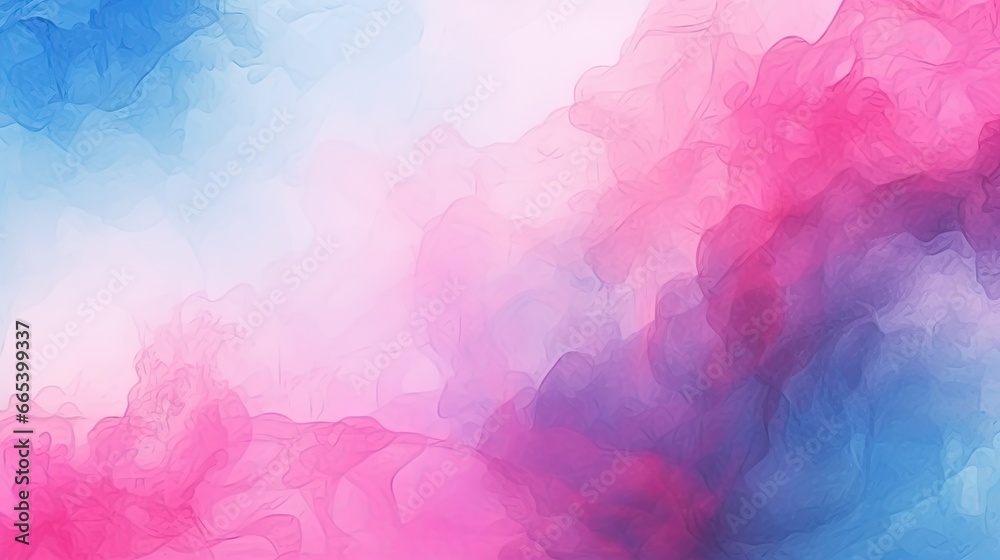 Abstract gradient watercolor background. A haze of pink color turning into blue. Flowing paint streaks