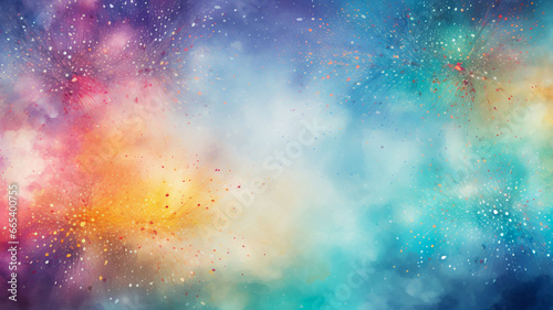 Painting of bright colored fireworks in festivals such as New Year, carnival, bright colored background. For various abstract designs
