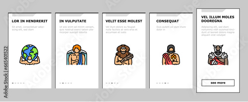 greek god mythology ancient onboarding mobile vector. goddess art, antique poseidon, gods zeus, greece dionysus, aphrodite athena, apollo greek god mythology ancient Illustrations
